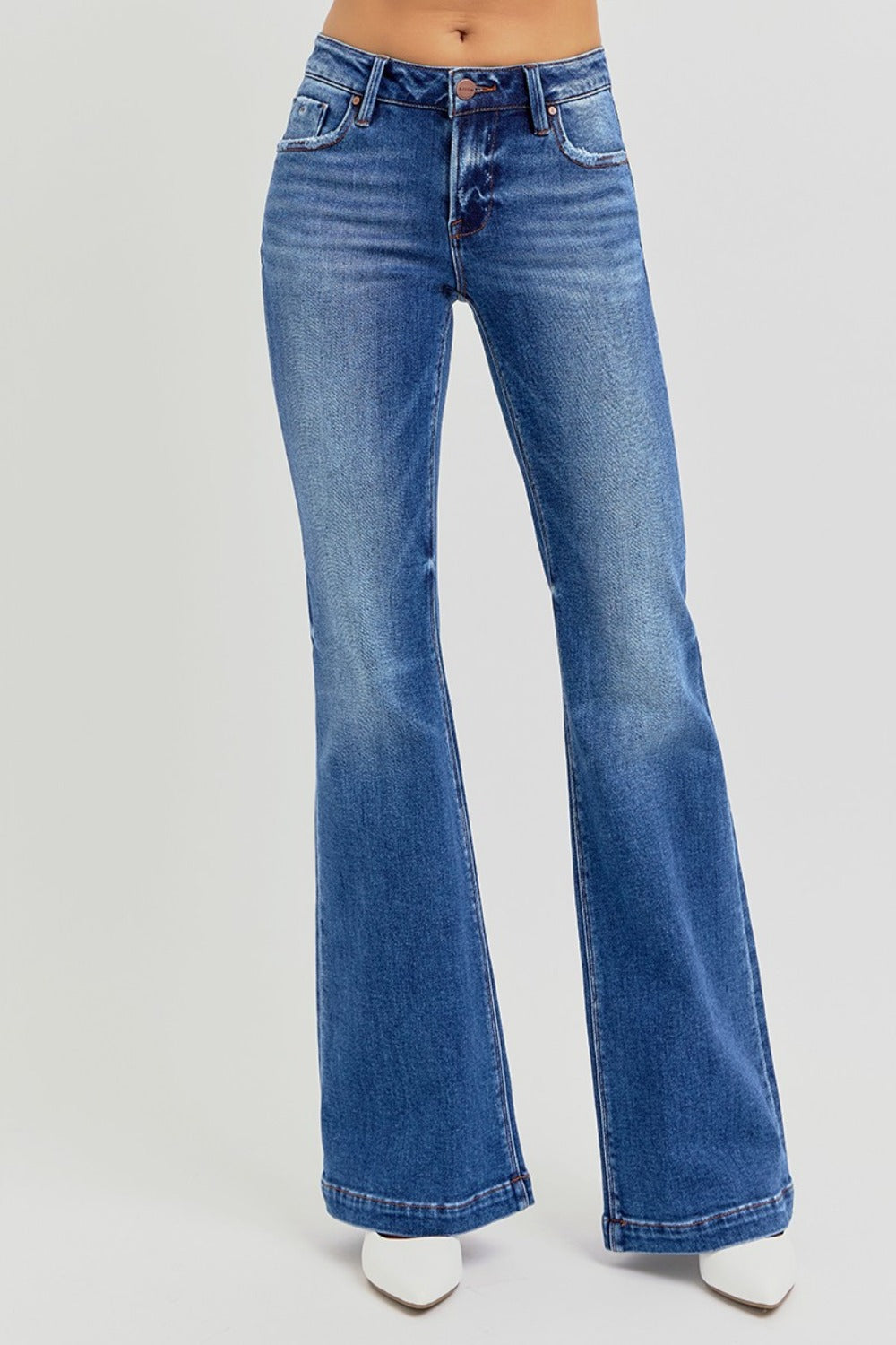 RISEN Full Size Low Rise Flare Jeans with Pockets RISEN Full Size Low Rise Flare Jeans with Pockets - TopFashionHQ