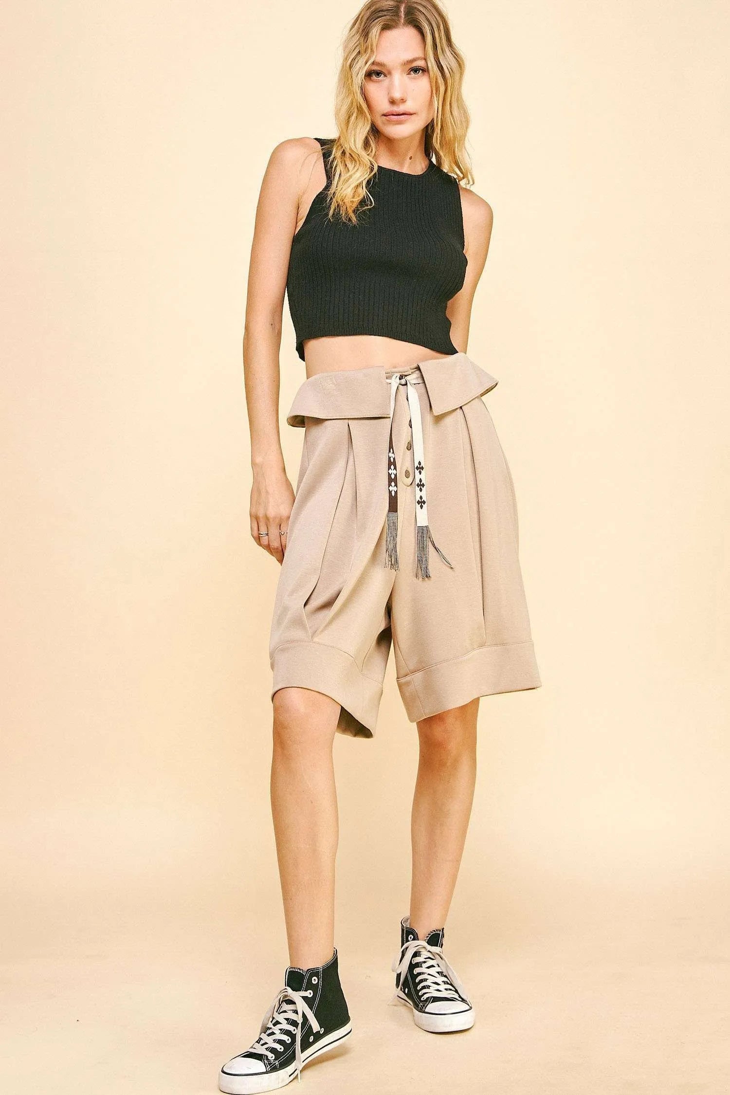 Davi & Dani Fold Over Waist Band Strap Detail Short dbb3793abf2748658993408854479d86-Max-Origin