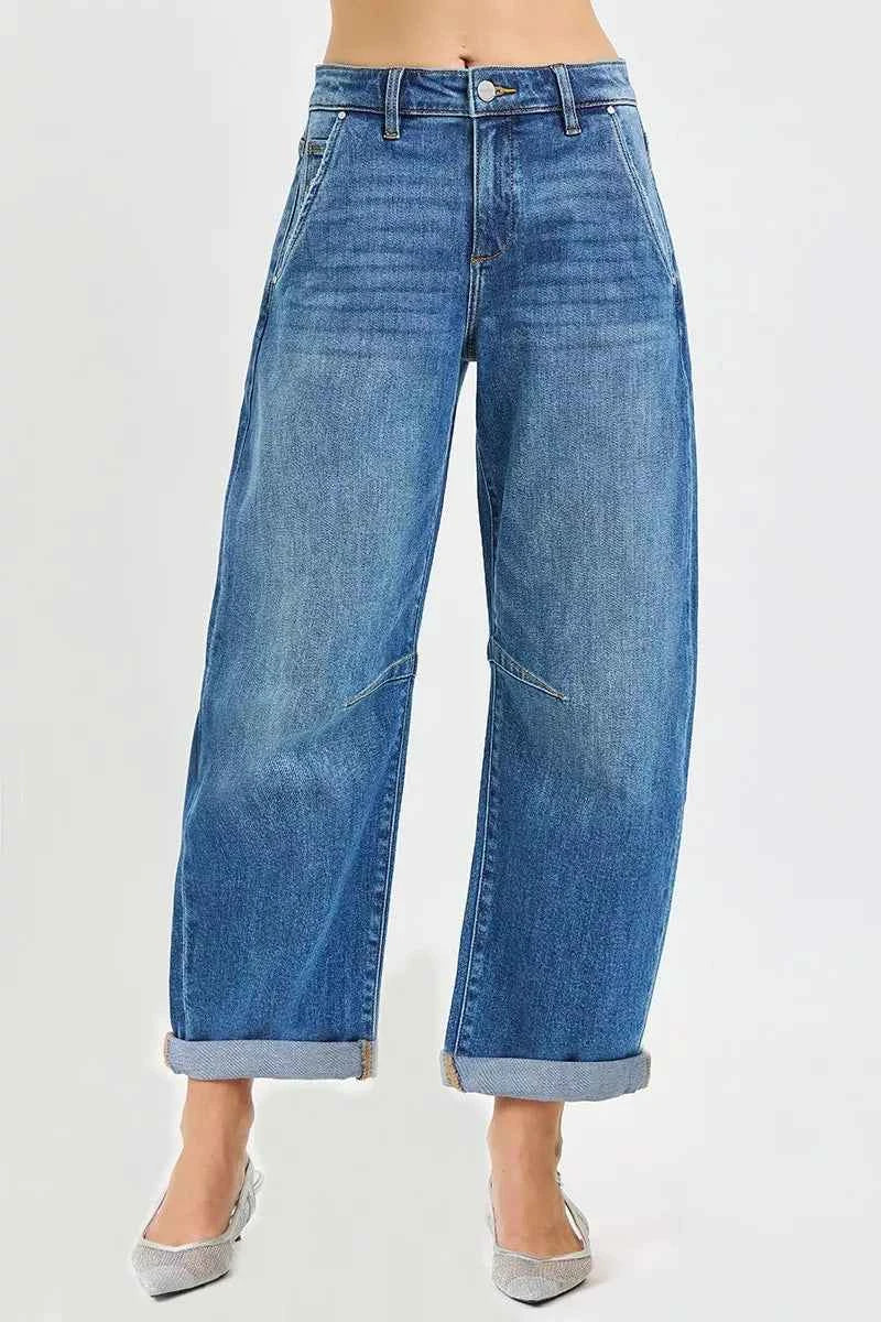 RISEN Slouchy Cropped Barrel Jeans With Cuffed Hem RISEN Slouchy Cropped Barrel Jeans With Cuffed Hem