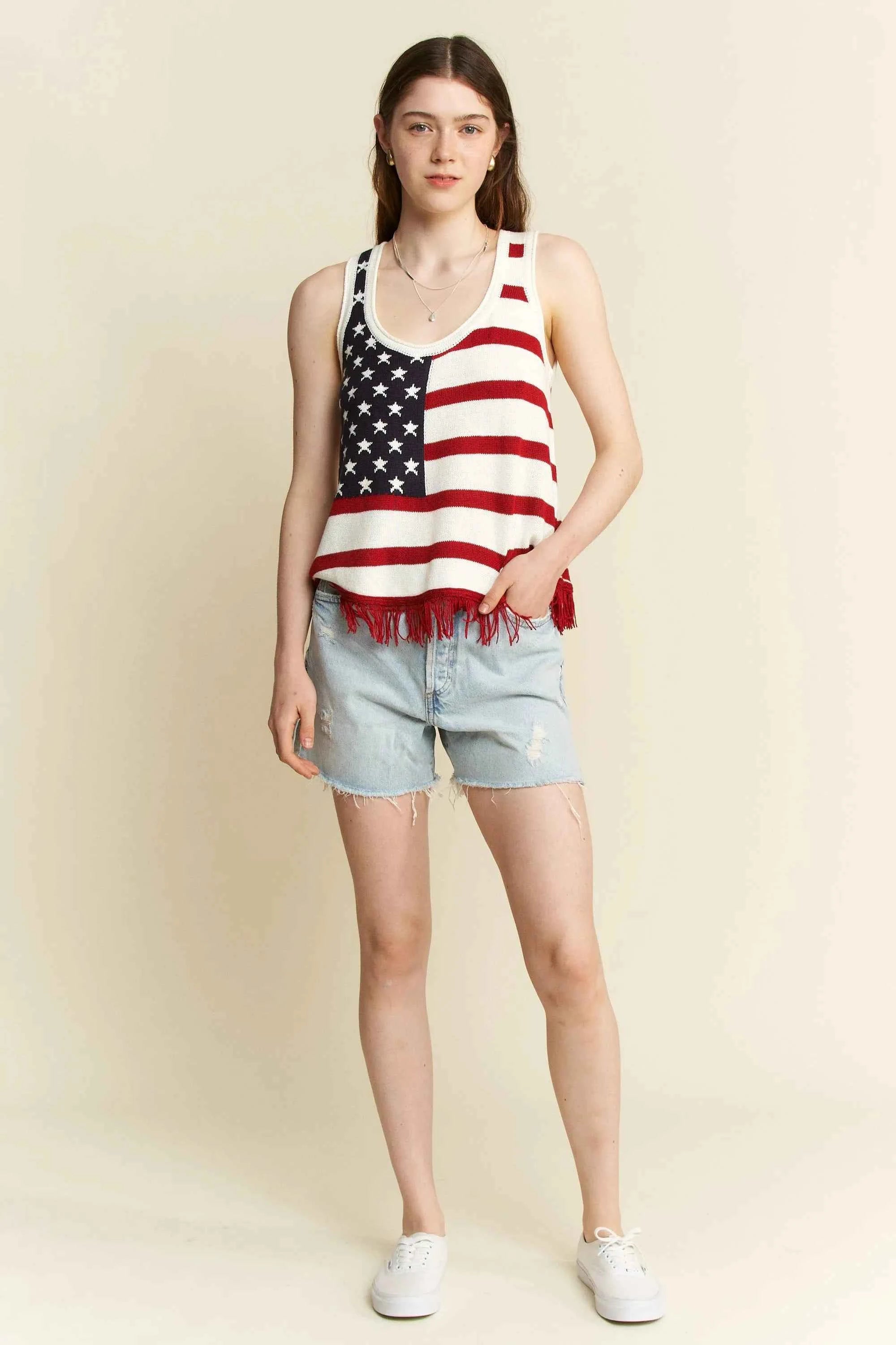 Jade By Jane American Flag Fringe Tank Top Jade By Jane American Flag Fringe Tank Top