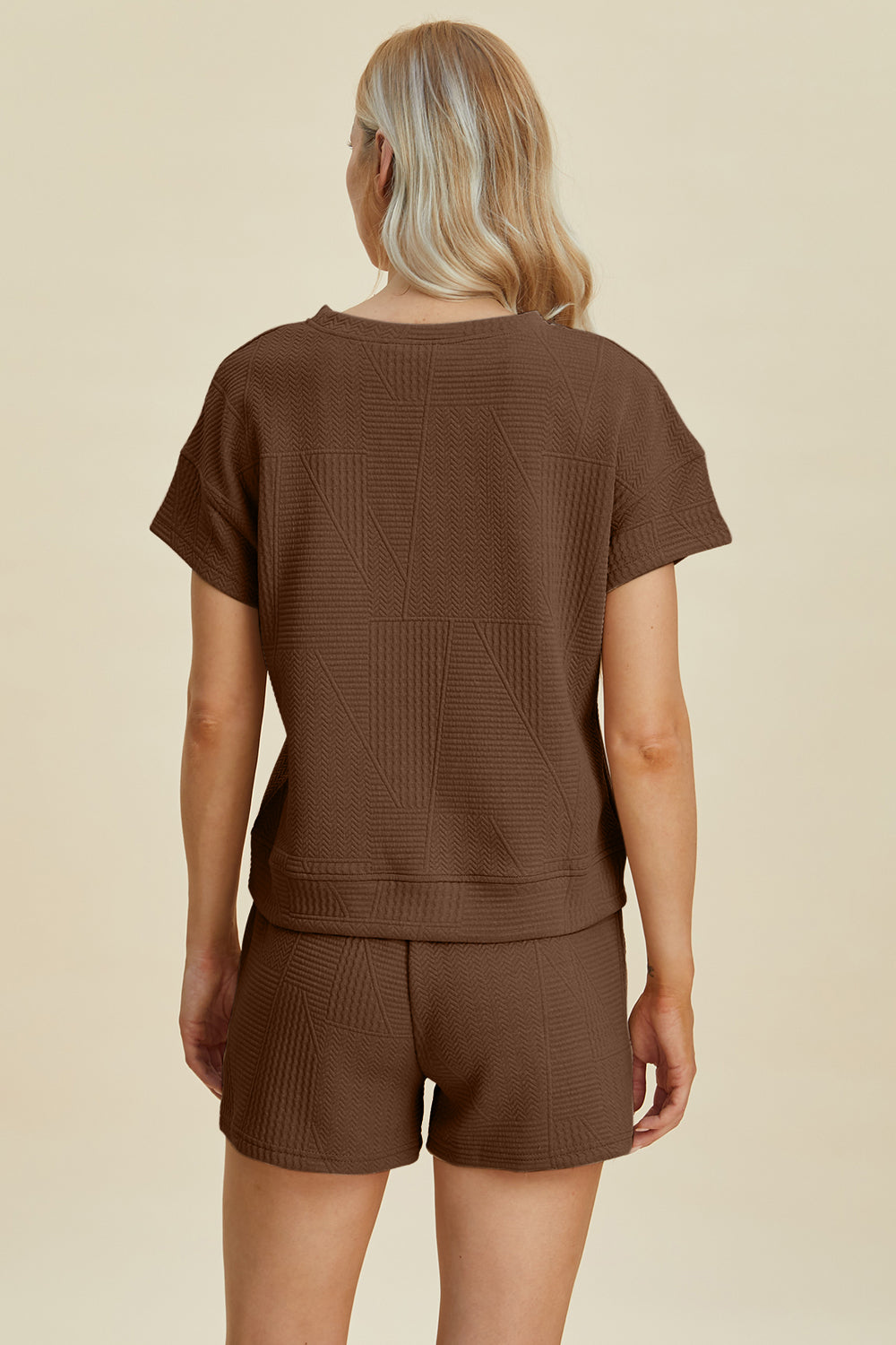 Double Take Full Size Texture Short Sleeve Top and Shorts Set Double Take Full Size Texture Short Sleeve Top and Shorts Set