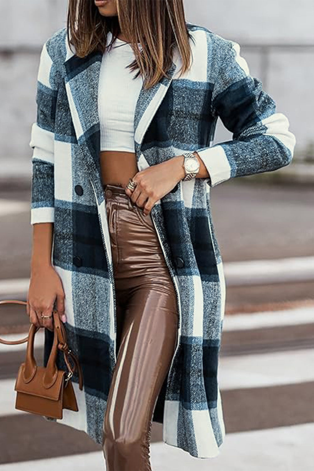 Double Take Full Size Plaid Button Up Lapel Collar Coat Double Take Full Size Plaid Button Up Lapel Collar Coat - TopFashionHQ