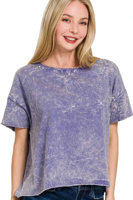 Zenana Washed Crew Neck Short Sleeve Crop Box Tee