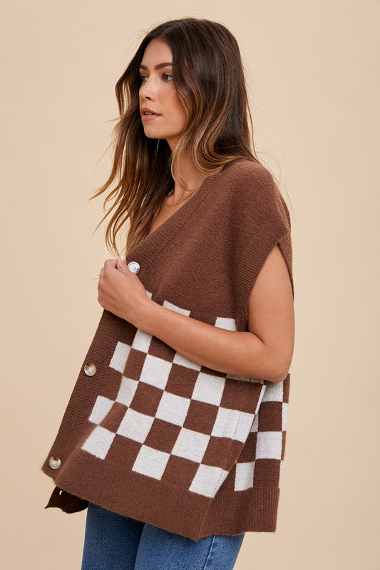 Annie Wear Checkered Button Down Short Sleeve Cardigan Annie Wear Checkered Button Down Short Sleeve Cardigan