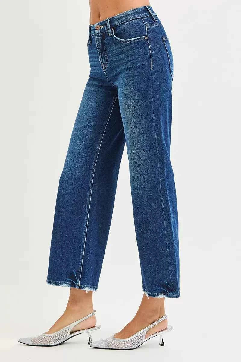 RISEN Tummy Control 4 Way Stretch High Rise Crop Wide Leg Jeans RISEN Tummy Control 4 Way Stretch High Rise Crop Wide Leg Jeans