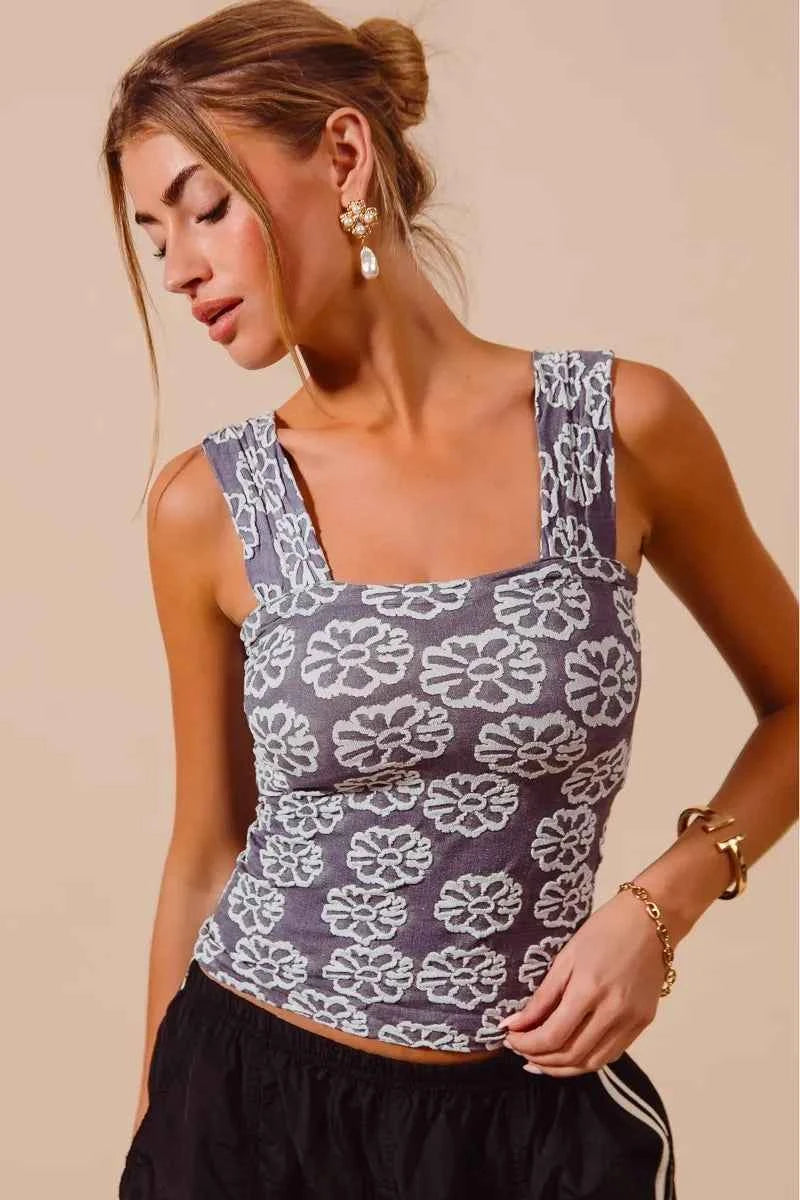 SO ME Two Tone Floral Seamless Tank Top SO ME Two Tone Floral Seamless Tank Top