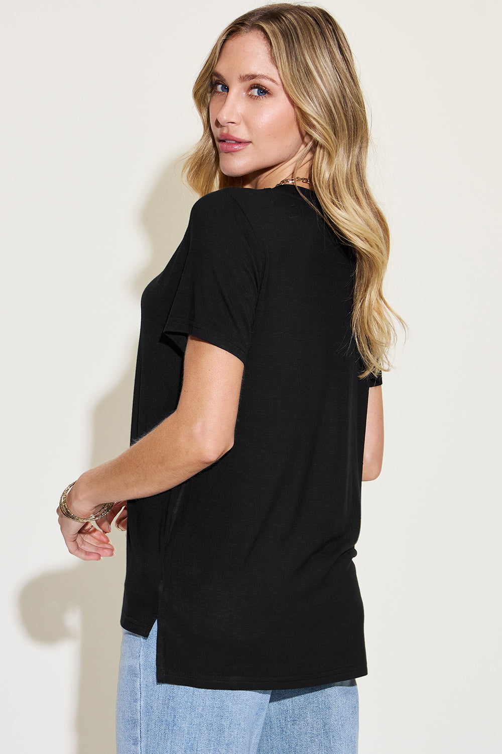 Basic Bae Full Size V-Neck High-Low T-Shirt Basic Bae Full Size V-Neck High-Low T-Shirt - TopFashionHQ