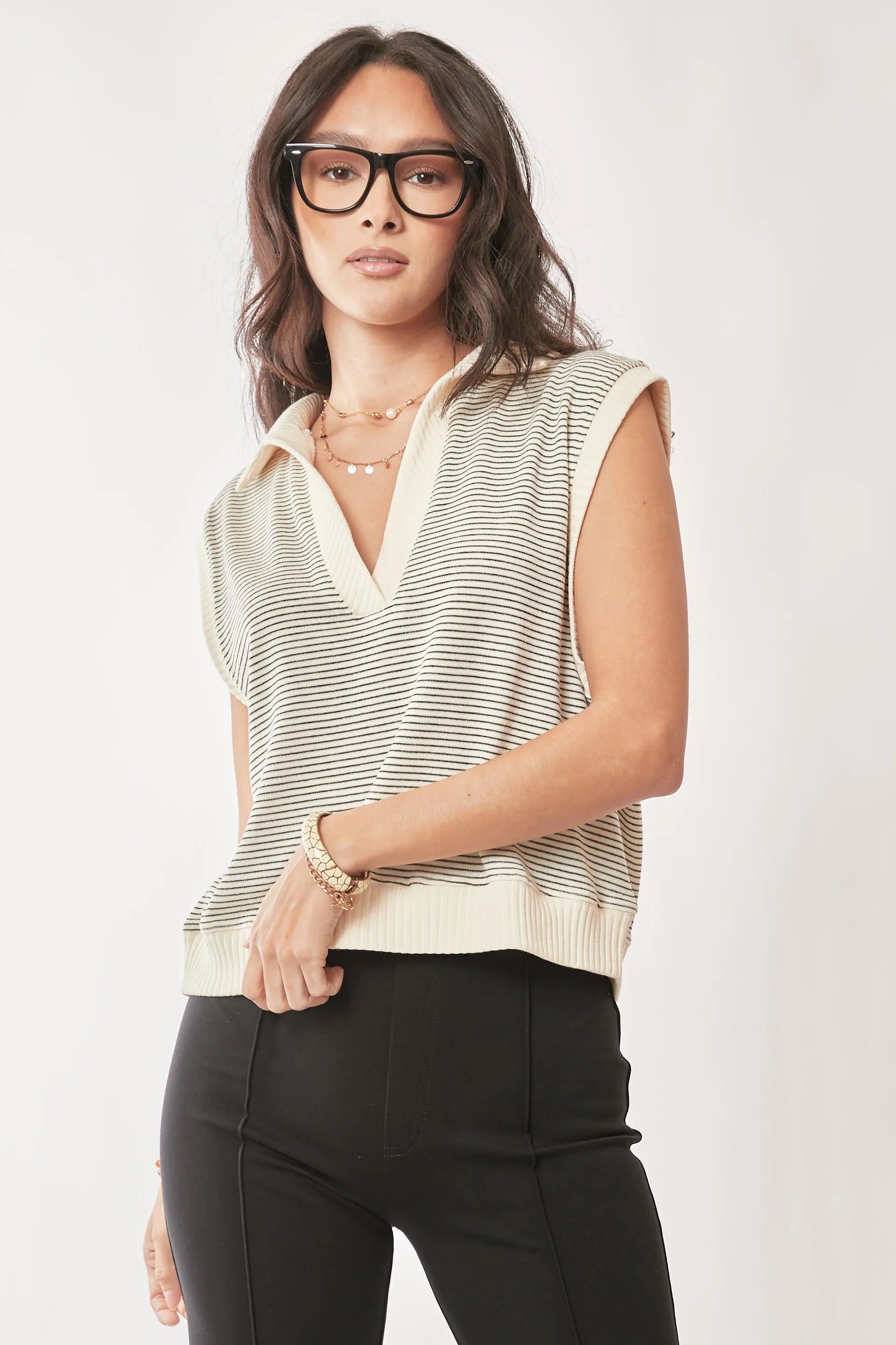 Davi & Dani French Terry Boxy Fit Striped Sweater Vest dd1761b7965649ea89dd3dc7ec7bb335-Max-Origin