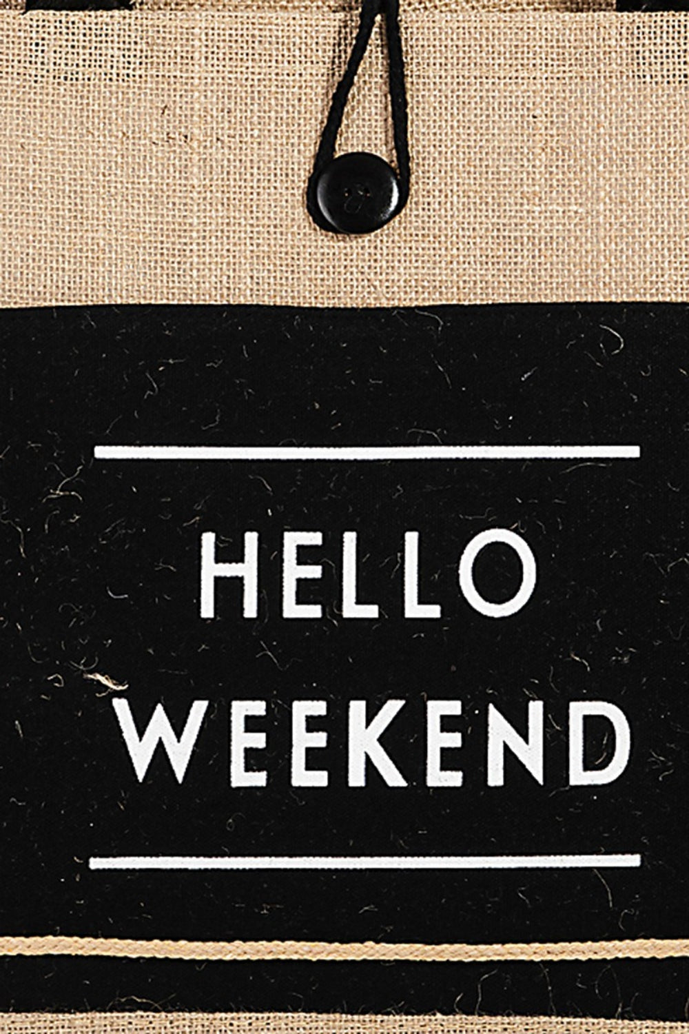 Fame Hello Weekend Burlap Tote Bag Fame Hello Weekend Burlap Tote Bag