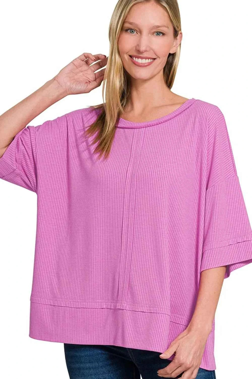 Zenana Ribbed Boat Neck 3/4 Sleeve Top Zenana Ribbed Boat Neck 3/4 Sleeve Top