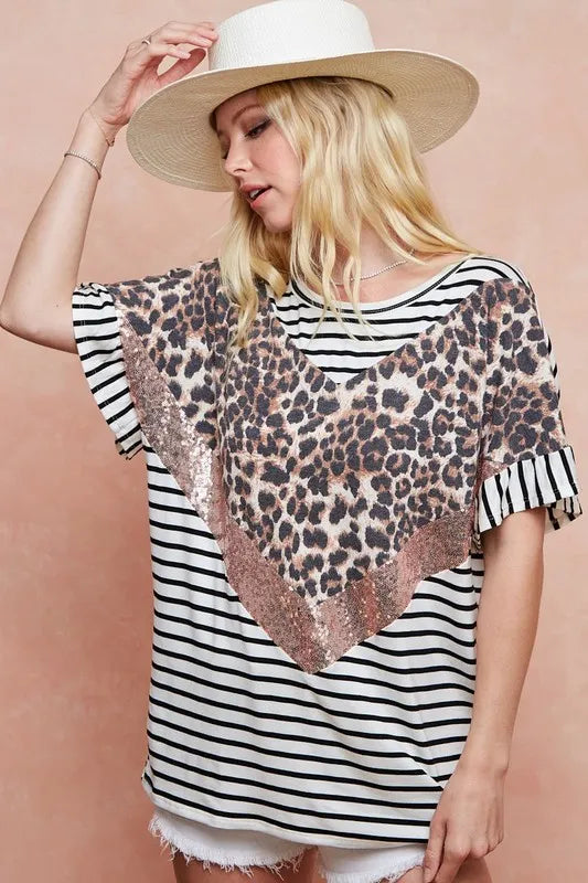BiBi Stripe Rayon Span Knit Color Block Top With Leopard dd4bc5ec15174a4e94f45e069c86855c-Max-Origin