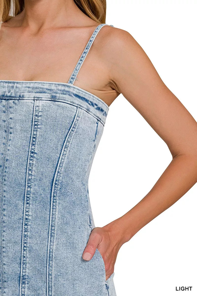 Zenana Spaghetti Strap Exposed Seam Light-Wash Dress dd94fa4cd96240daa270e47e2a618ba3-Max-Origin