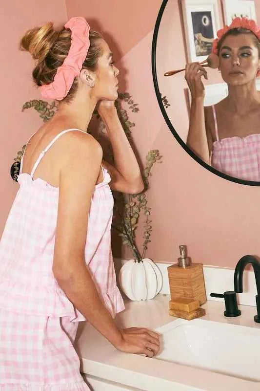 Lime 'N' Chili Gingham Ruffle Trim Cami and Shorts Pajama Set Lime 'N' Chili Gingham Ruffle Trim Cami and Shorts Pajama Set