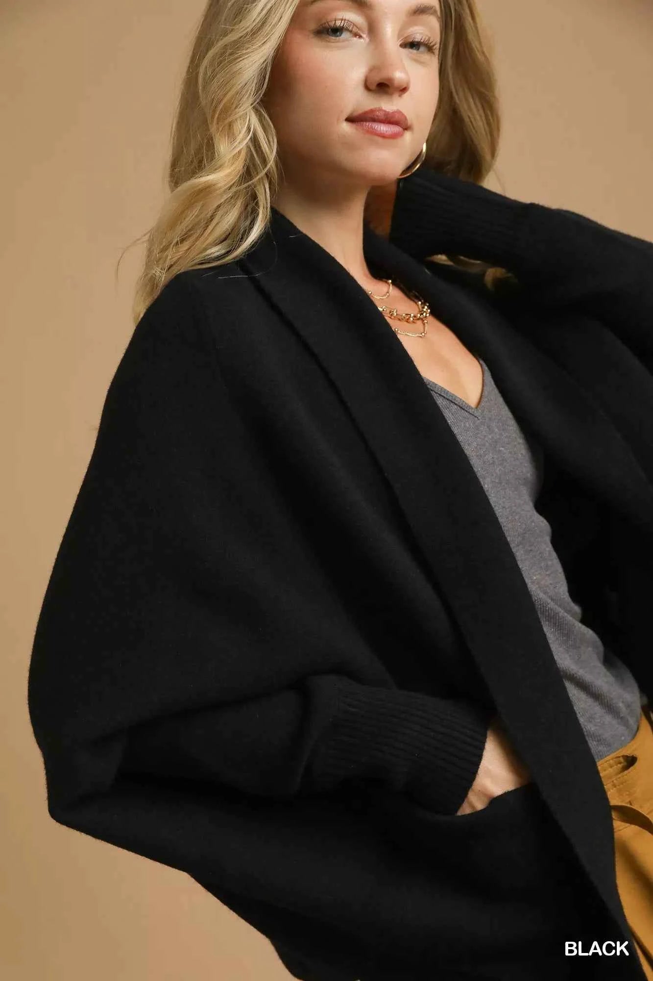 Umgee Open Front Cardigan with Front Pockets Umgee Open Front Cardigan with Front Pockets