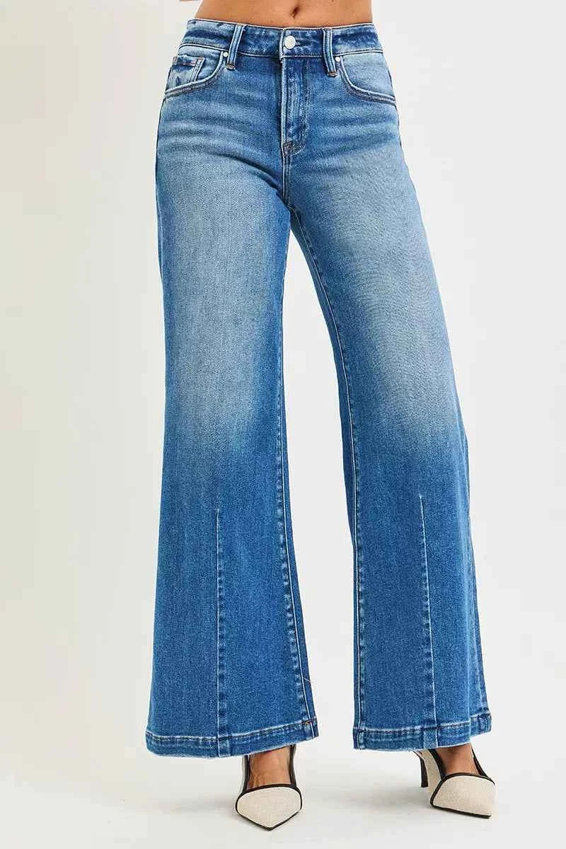 RISEN Full Size Mid Rise Wide Leg Jeans with Flared Look Plus Size RISEN Full Size Mid Rise Wide Leg Jeans with Flared Look Plus Size