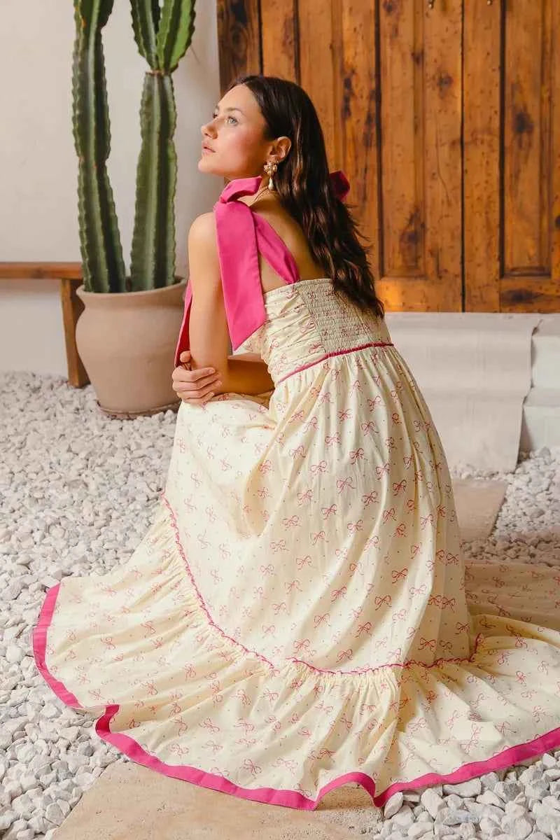 SO ME Ribbon Flowy Maxi Dress with Contrast Trim SO ME Ribbon Flowy Maxi Dress with Contrast Trim