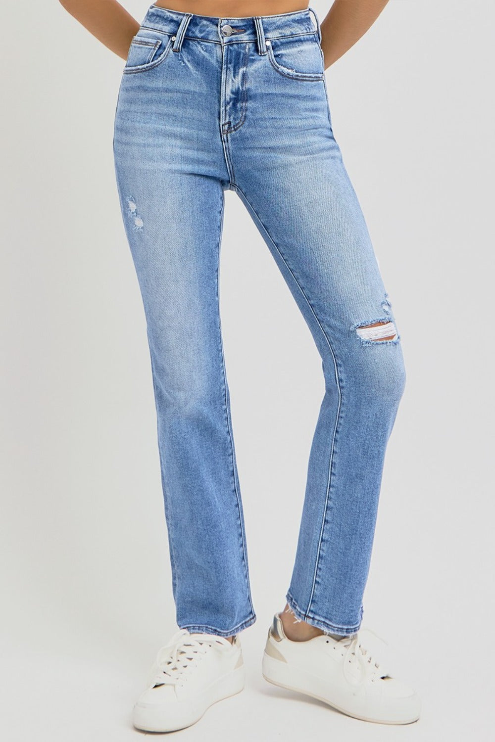 RISEN Full Size Distressed High-Rise Ankle Straight Jeans RISEN Full Size Distressed High-Rise Ankle Straight Jeans - TopFashionHQ
