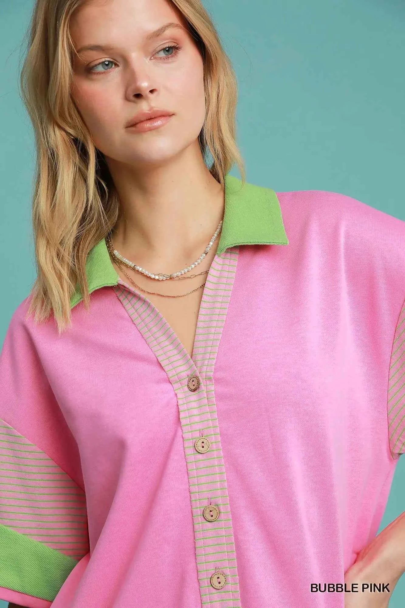 Umgee Contrast Trim Button Front Romper Umgee Contrast Trim Button Front Romper