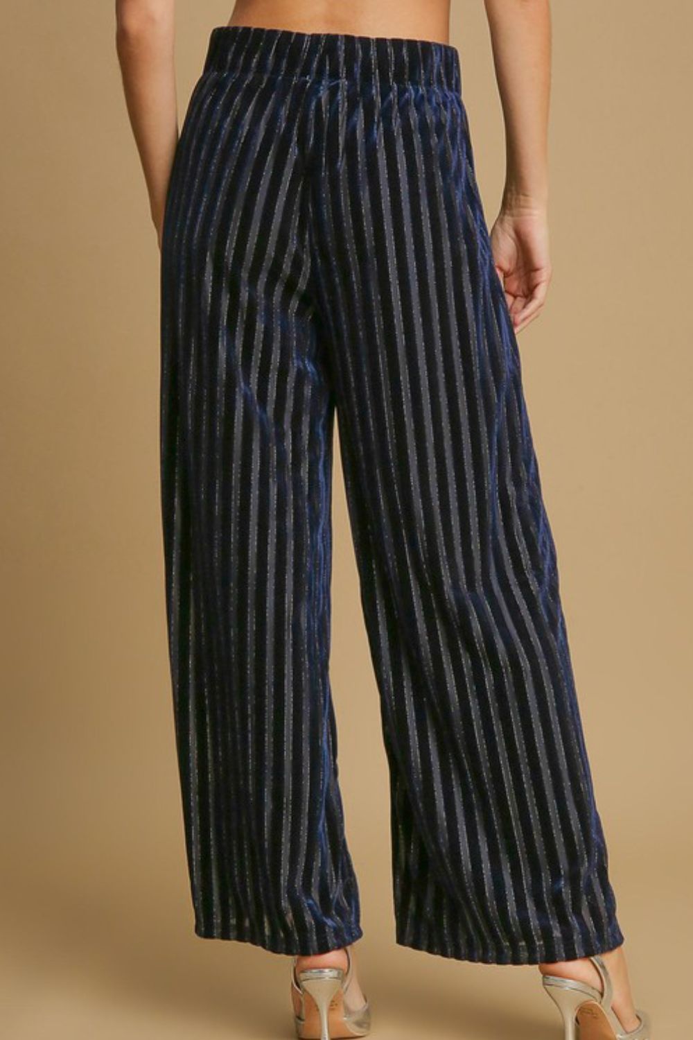 Umgee Full Size Elastic Waist Striped Wide Leg Velvet Pants Umgee Full Size Elastic Waist Striped Wide Leg Velvet Pants - TopFashionHQ
