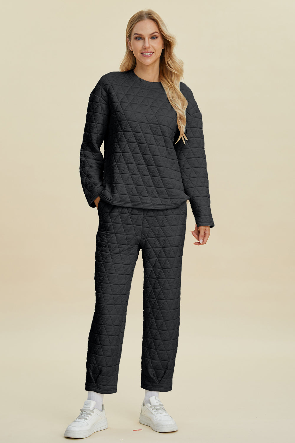 Double Take Full Size Texture Round Neck Long Sleeve Top and Pants Set Double Take Full Size Texture Round Neck Long Sleeve Top and Pants Set