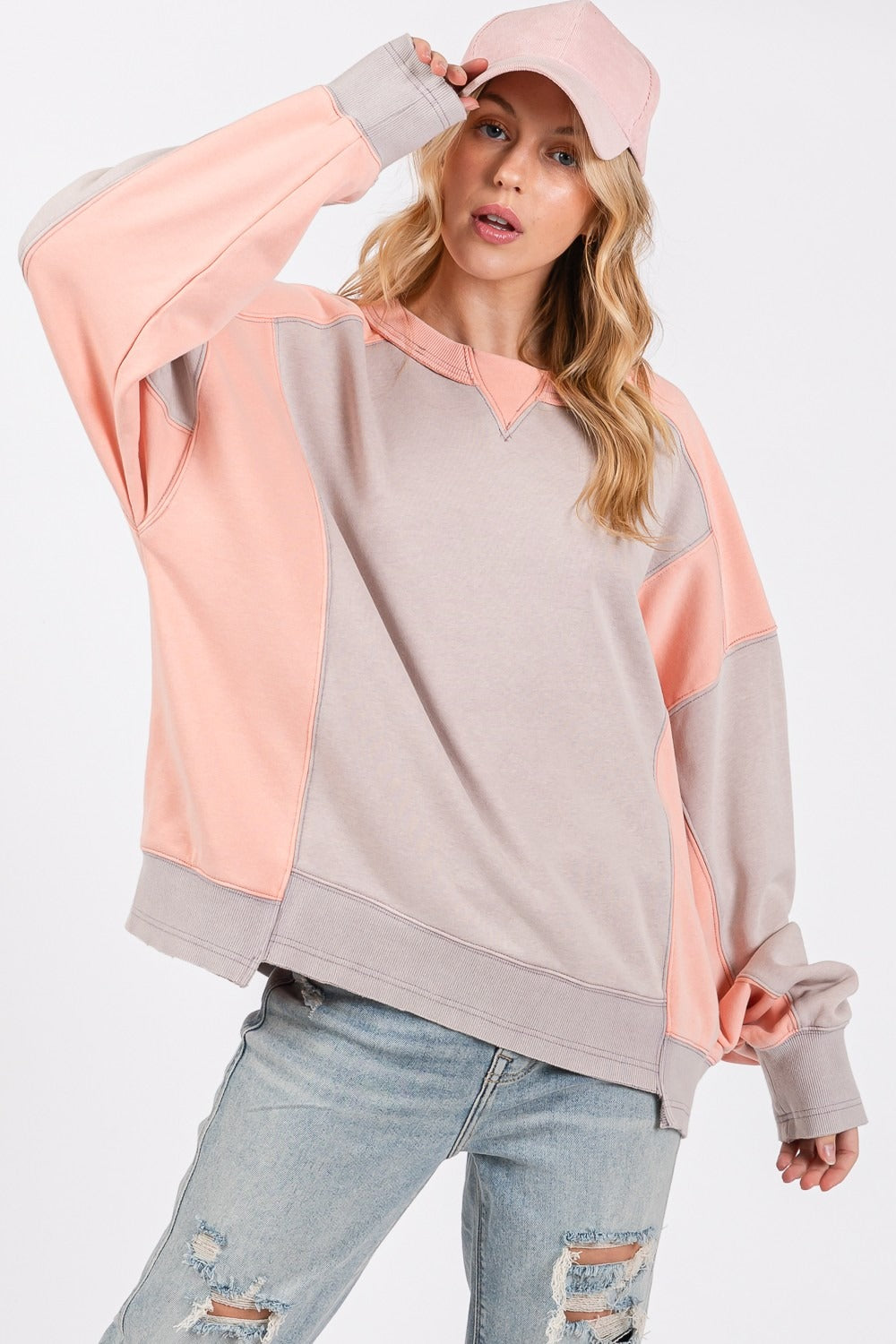 SAGE + FIG Color Block Round Neck Sweatshirt SAGE + FIG Color Block Round Neck Sweatshirt