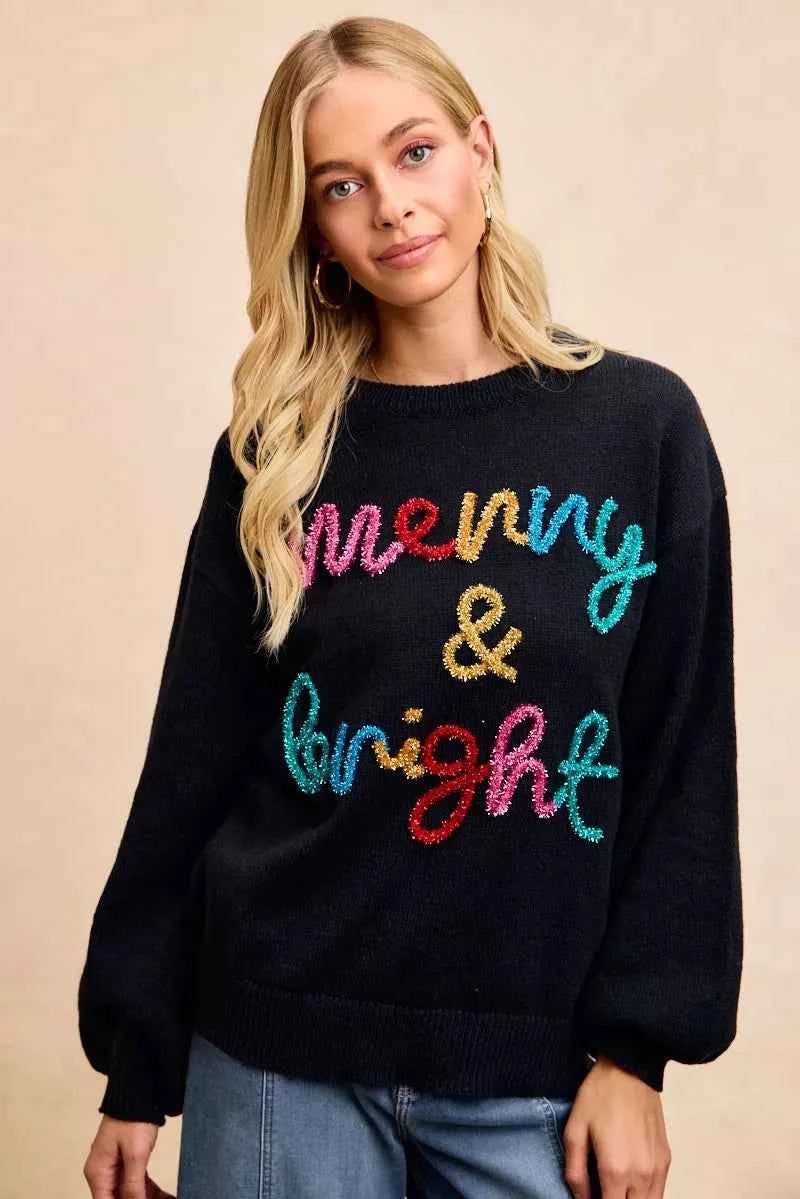 BiBi Tinsel Lettering Christmas Sweater BiBi Tinsel Lettering Christmas Sweater