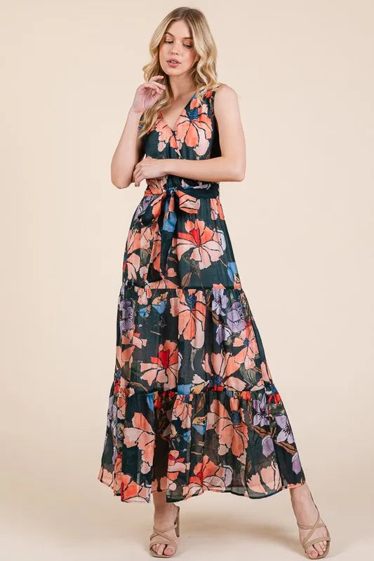 Lime 'N' Chili Floral Print Sleeveless Tie Waist Maxi Dress df006c9fb544430ba6deff2040613e19-Max-Origin
