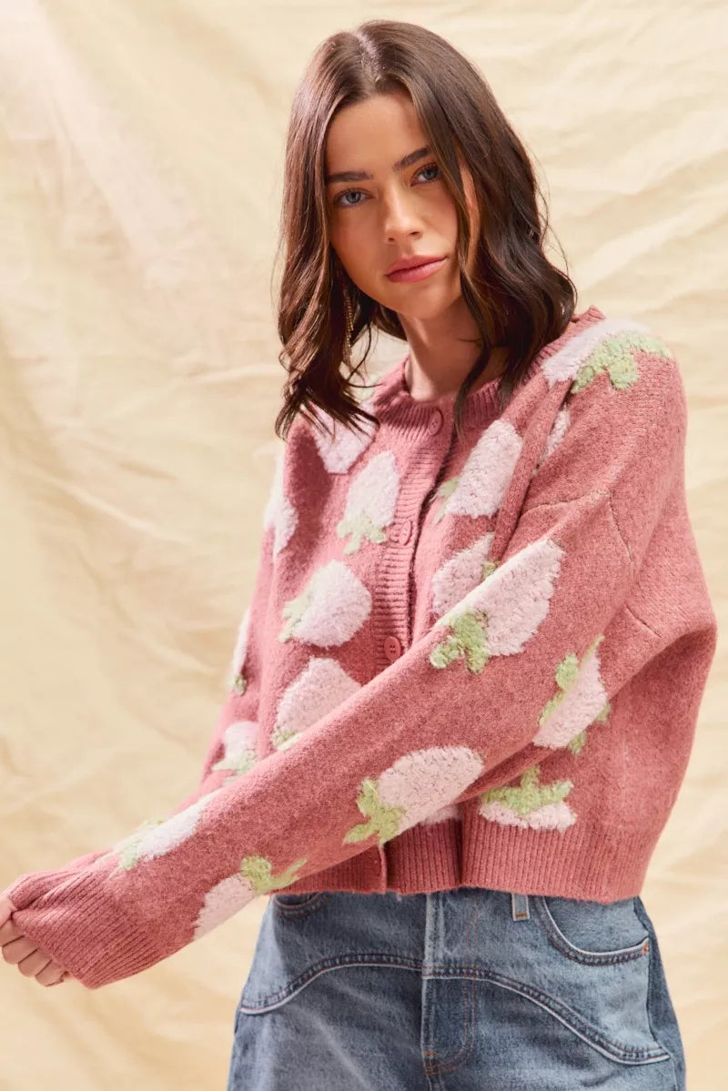 SO ME Strawberry Fruit All Over Button Sweater Cardigan df00eef5b0654ed98fb8f3c10f434a50-Max-Origin
