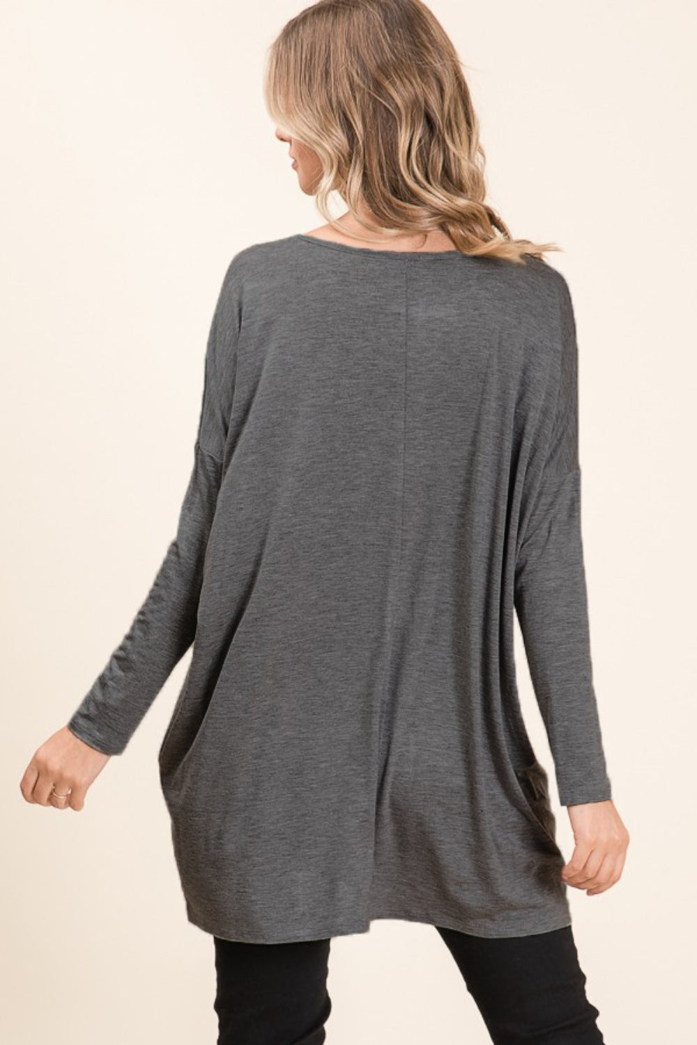 BOMBOM Round Neck Long Sleeve Oversized Top BOMBOM Round Neck Long Sleeve Oversized Top - TopFashionHQ