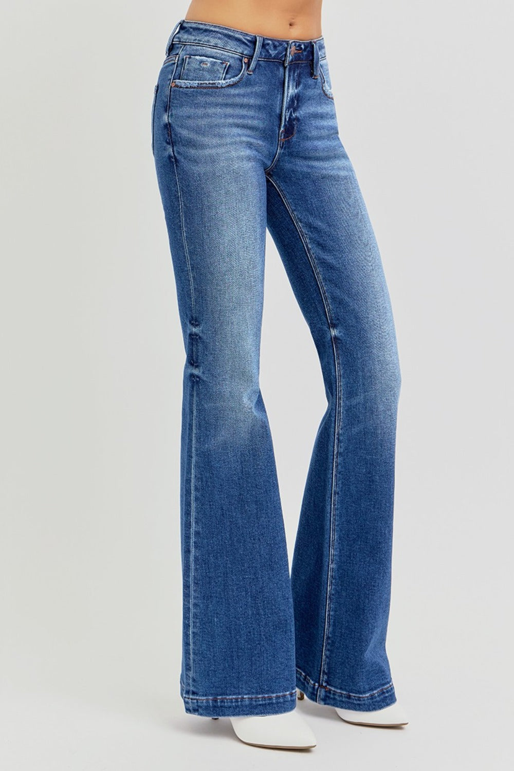 RISEN Full Size Low Rise Flare Jeans with Pockets RISEN Full Size Low Rise Flare Jeans with Pockets - TopFashionHQ