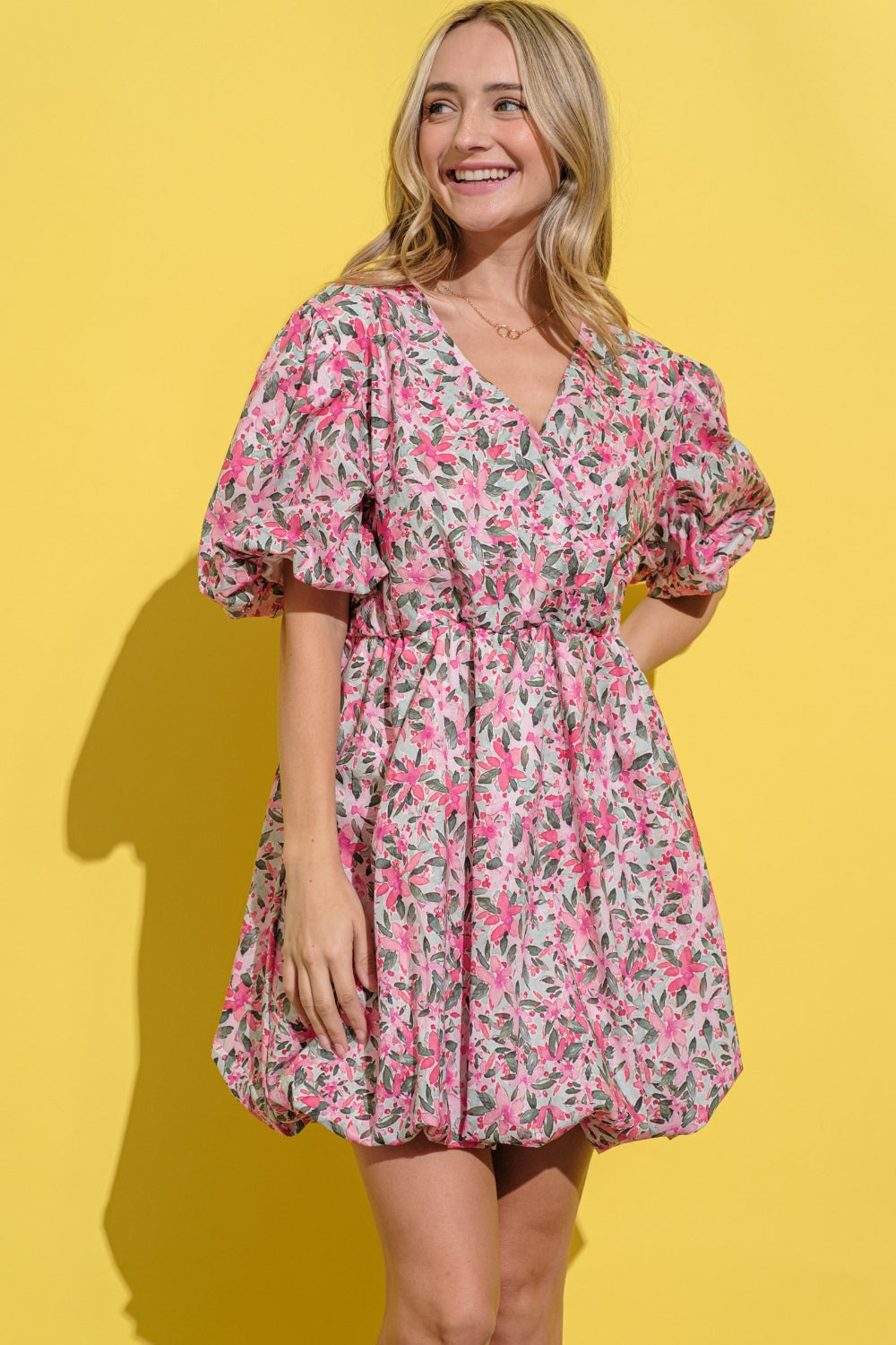 And The Why Full Size Floral Surplice Puff Sleeve Dress And The Why Full Size Floral Surplice Puff Sleeve Dress - TopFashionHQ