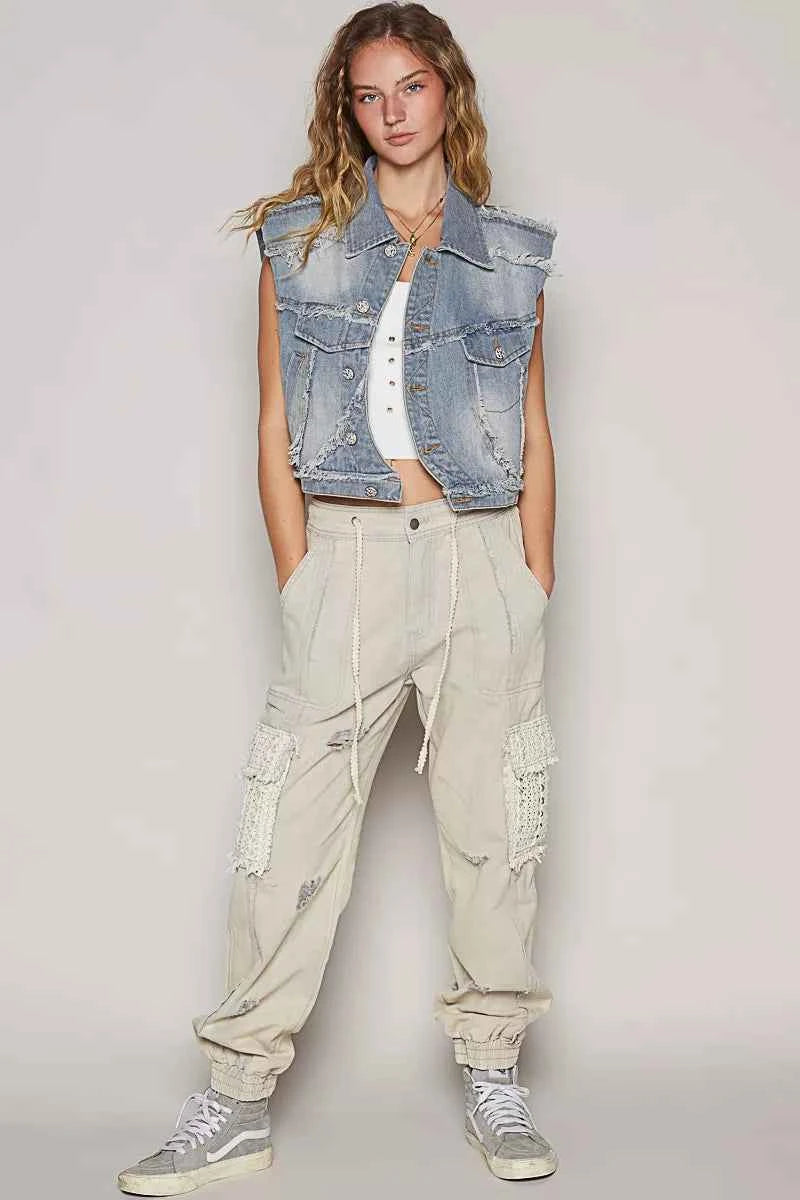 POL Assymetrical Front Closure Raw Hem Denim Vest POL Assymetrical Front Closure Raw Hem Denim Vest