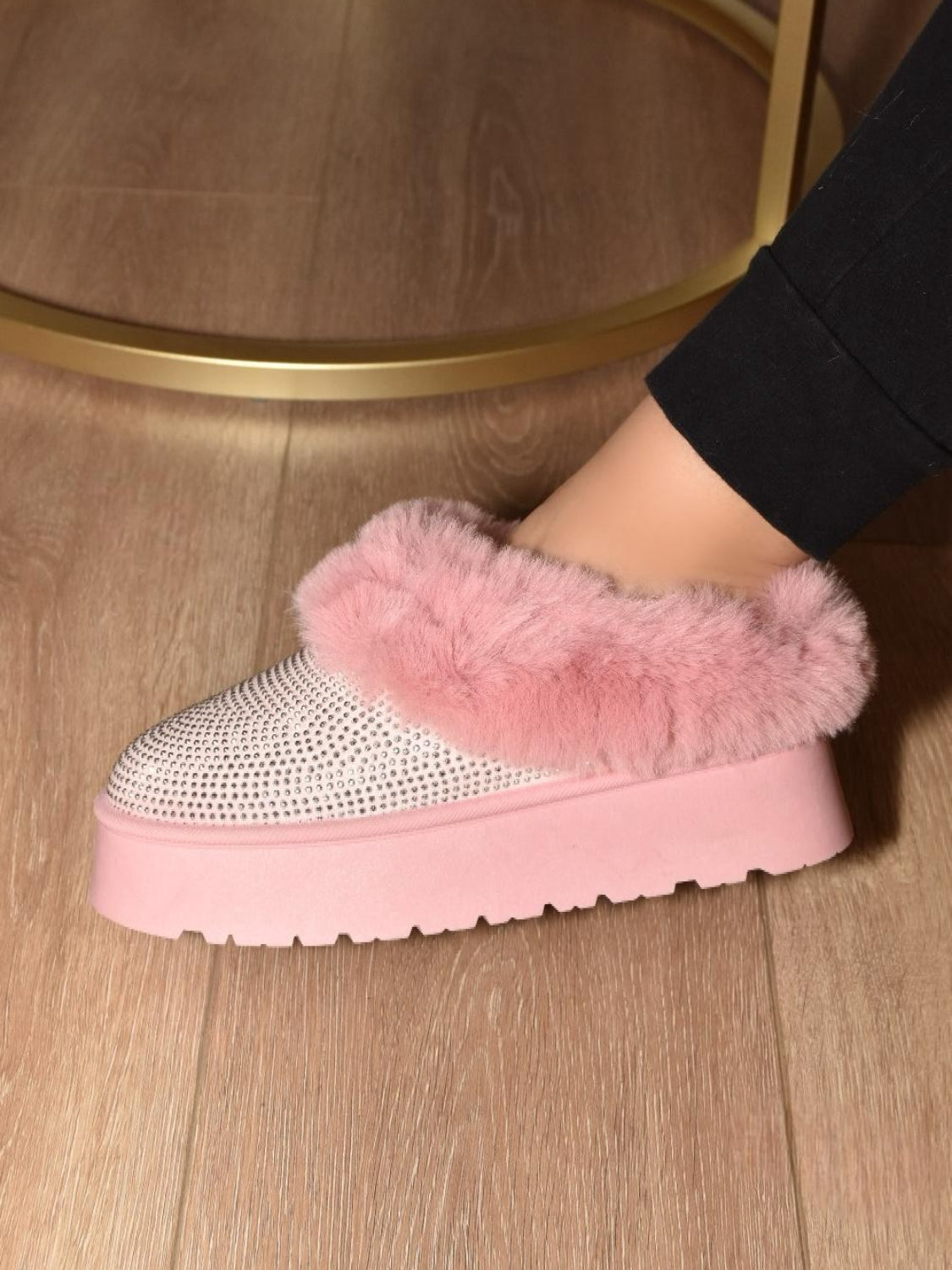 WILD DIVA Embellished Faux Fur Platform Booties WILD DIVA Embellished Faux Fur Platform Booties - TopFashionHQ