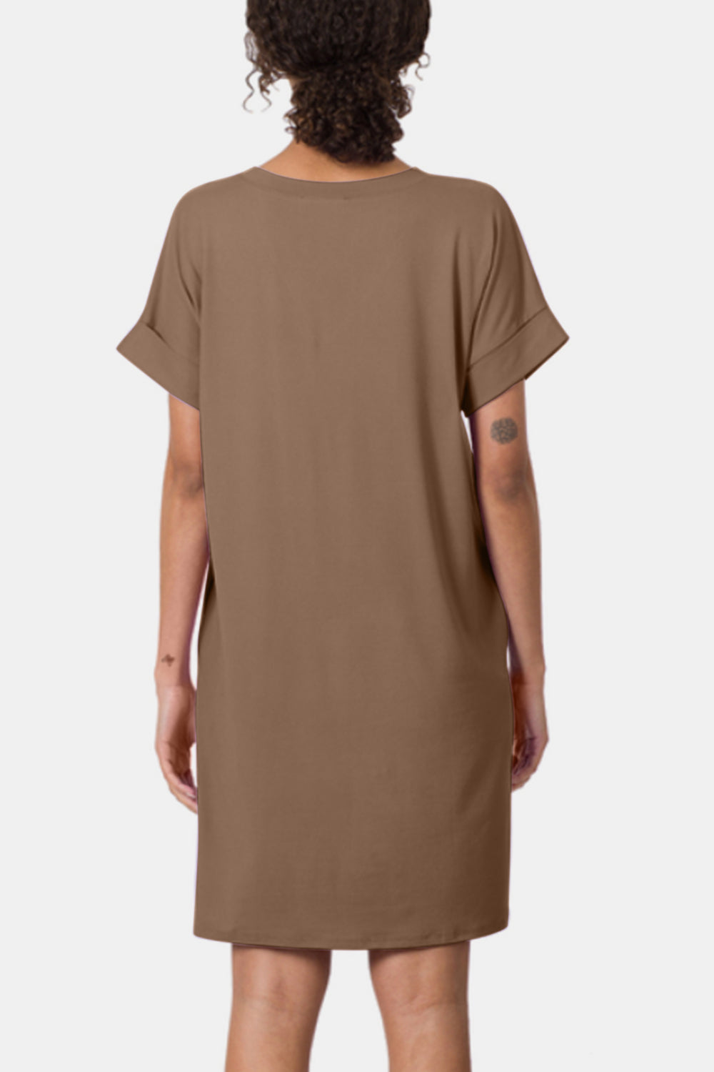 Zenana Rolled Short Sleeve V-Neck Dress Zenana Rolled Short Sleeve V-Neck Dress - TopFashionHQ