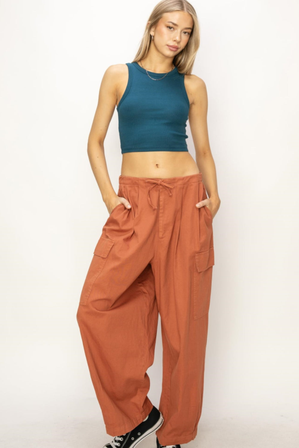 HYFVE Drawstring Cargo Wide Leg Pants HYFVE Drawstring Cargo Wide Leg Pants - TopFashionHQ