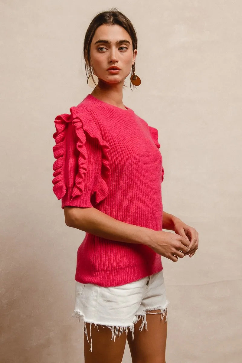 BiBi Ruffle Sleeve Ribbed Sweater dffe2866c54745f8b8ea4c49d8951175-Max-Origin