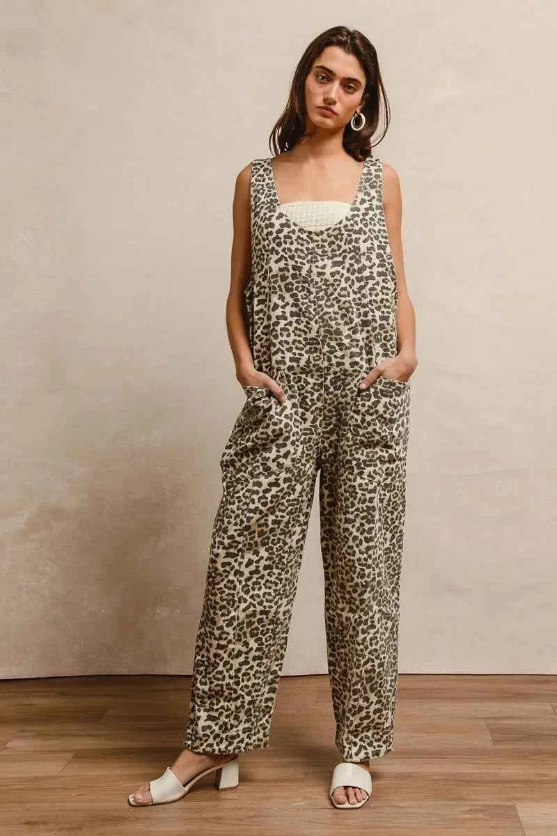 BiBi Leopard Print Adjustable Strap U Neck Jumpsuit BiBi Leopard Print Adjustable Strap U Neck Jumpsuit