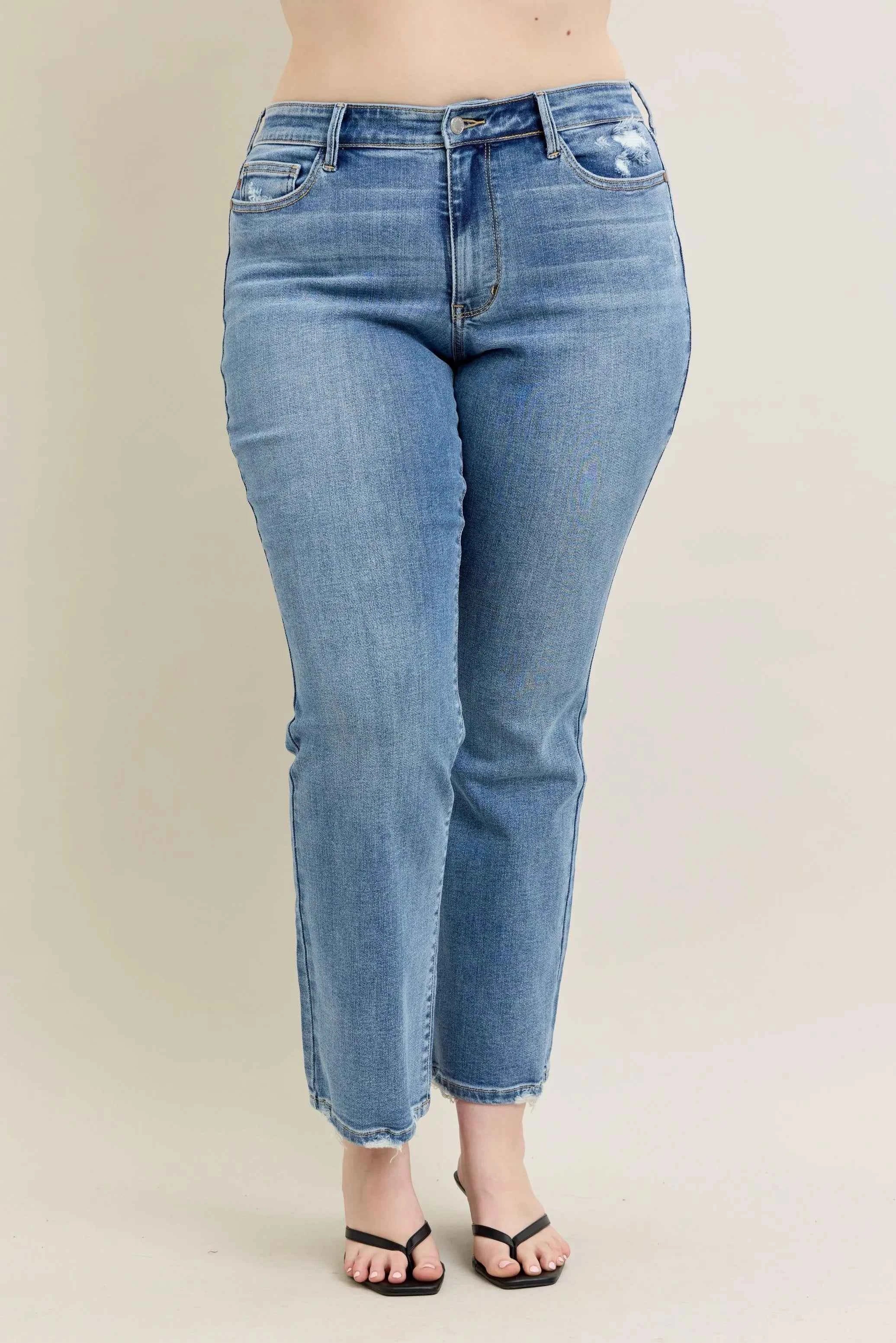 Judy Blue Full Size Mid Rise Wash Destroy Hem Bootcut Jeans Plus Size Judy Blue Full Size Mid Rise Wash Destroy Hem Bootcut Jeans Plus Size