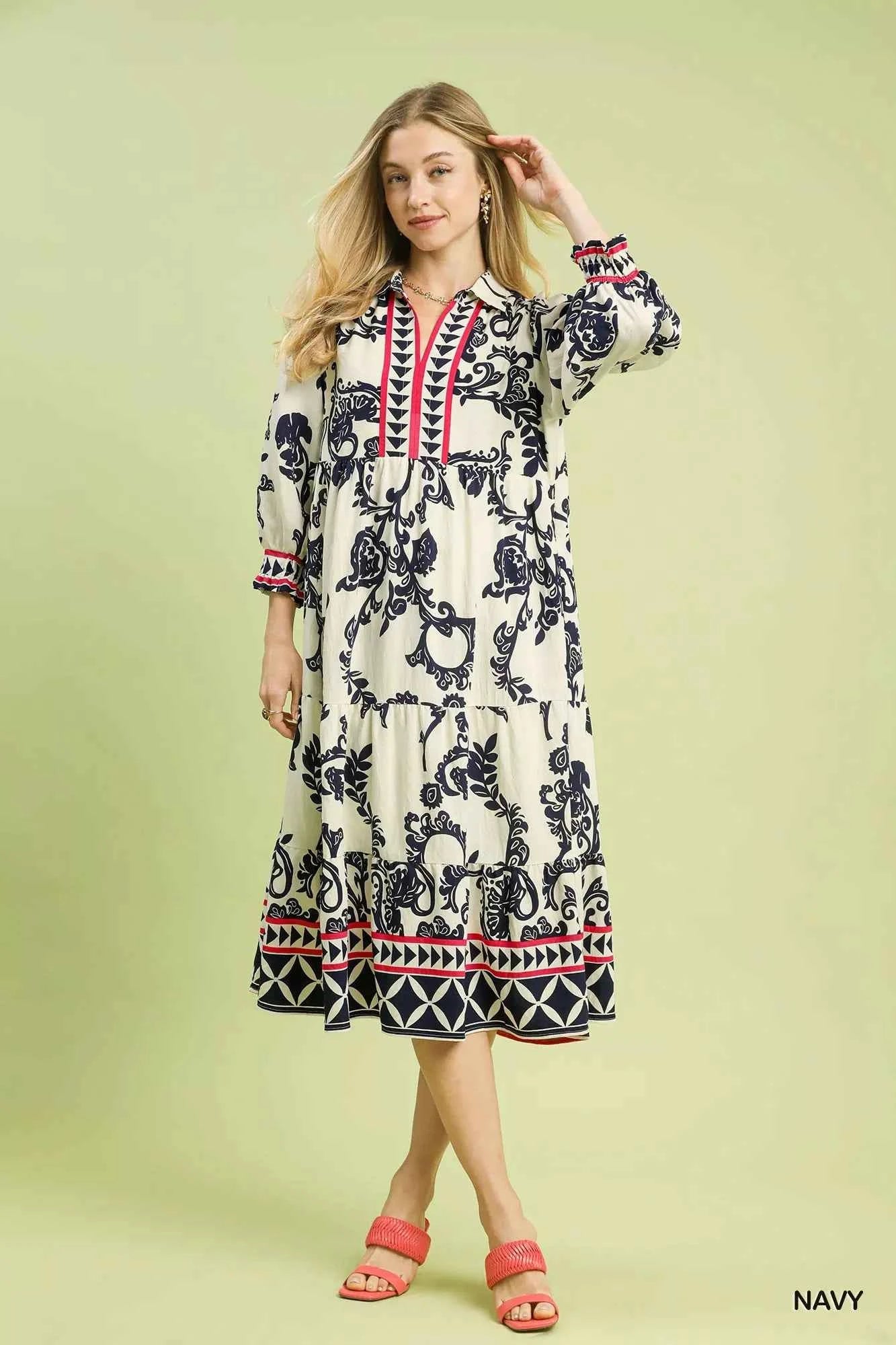 Umgee Boho Print Tiered Midi Dress Umgee Boho Print Tiered Midi Dress