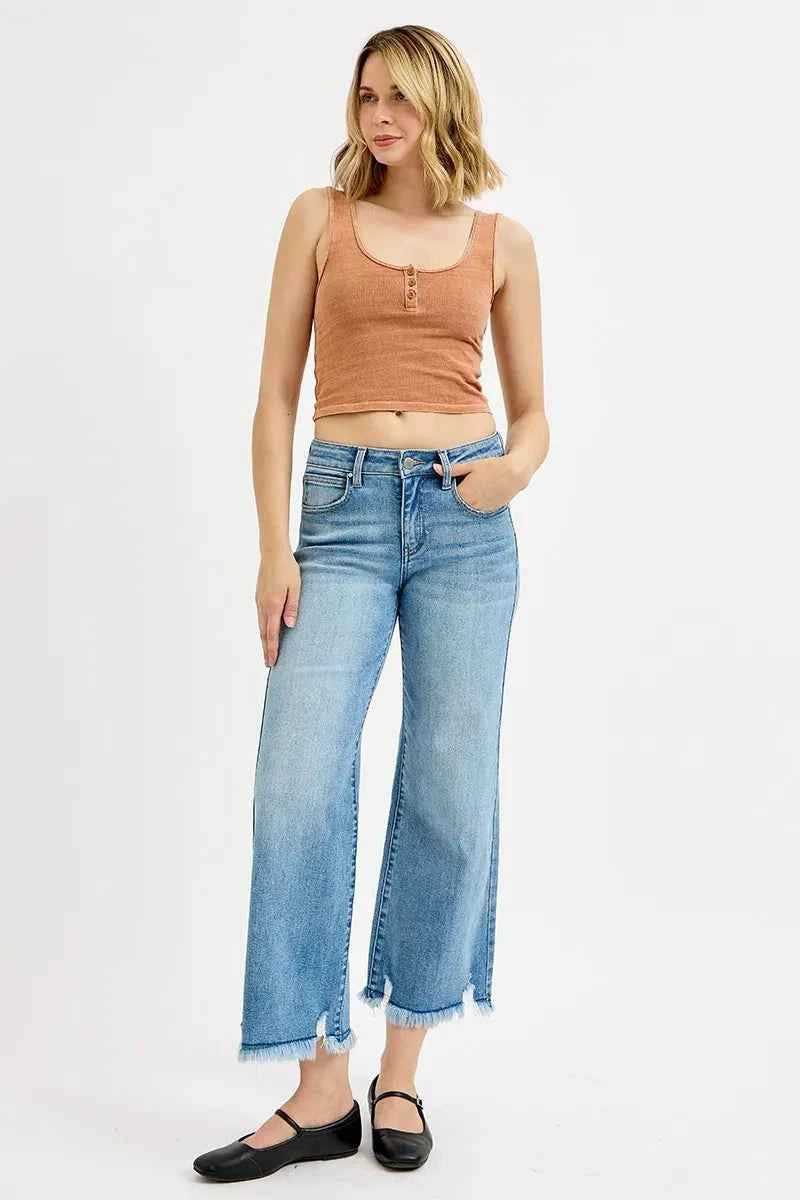 RISEN Full Size Mid Rise Crop Wide Leg Jeans Plus Size RISEN Full Size Mid Rise Crop Wide Leg Jeans Plus Size