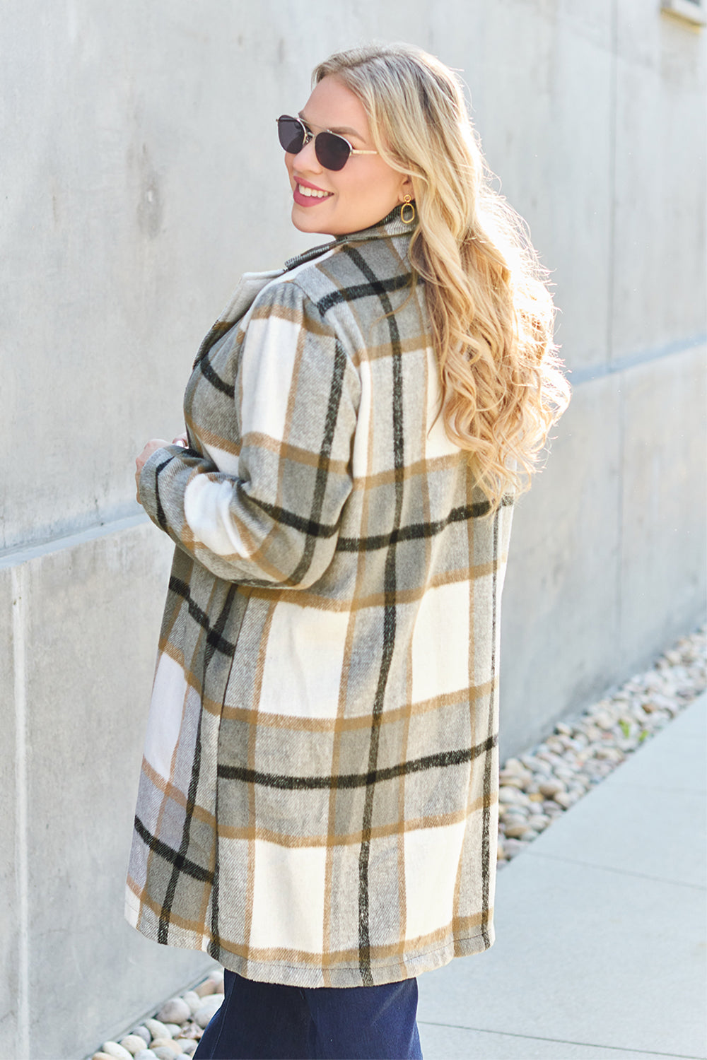 Double Take Full Size Plaid Button Up Lapel Collar Coat Double Take Full Size Plaid Button Up Lapel Collar Coat - TopFashionHQ