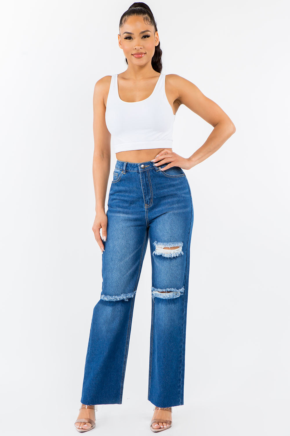 American Bazi High Waist Distressed Wide Leg Jeans American Bazi High Waist Distressed Wide Leg Jeans - TopFashionHQ