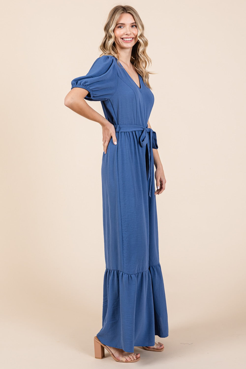 GeeGee Full Size V-Neck Belted Wide Leg Jumpsuit GeeGee Full Size V-Neck Belted Wide Leg Jumpsuit - TopFashionHQ