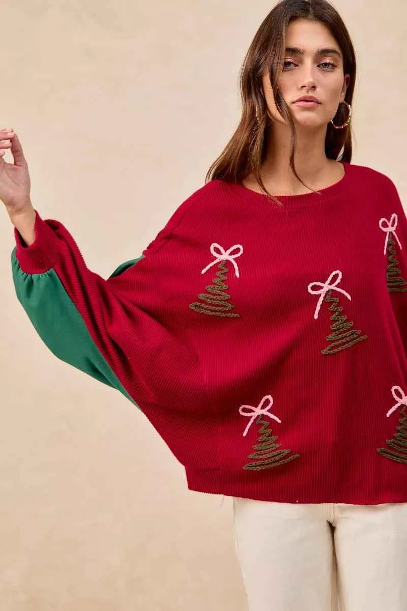 BiBi Christmas Theme Tree Embroidered Sweater BiBi Christmas Theme Tree Embroidered Sweater