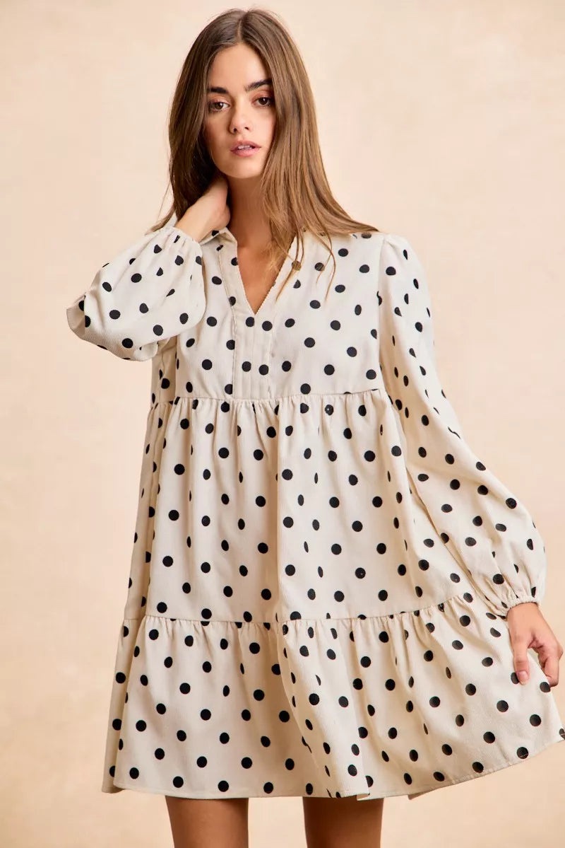 BiBi Polka Dot Corduroy Collared V Neck Dress e1169ade0bf544f198b7473df432845e-Max-Origin