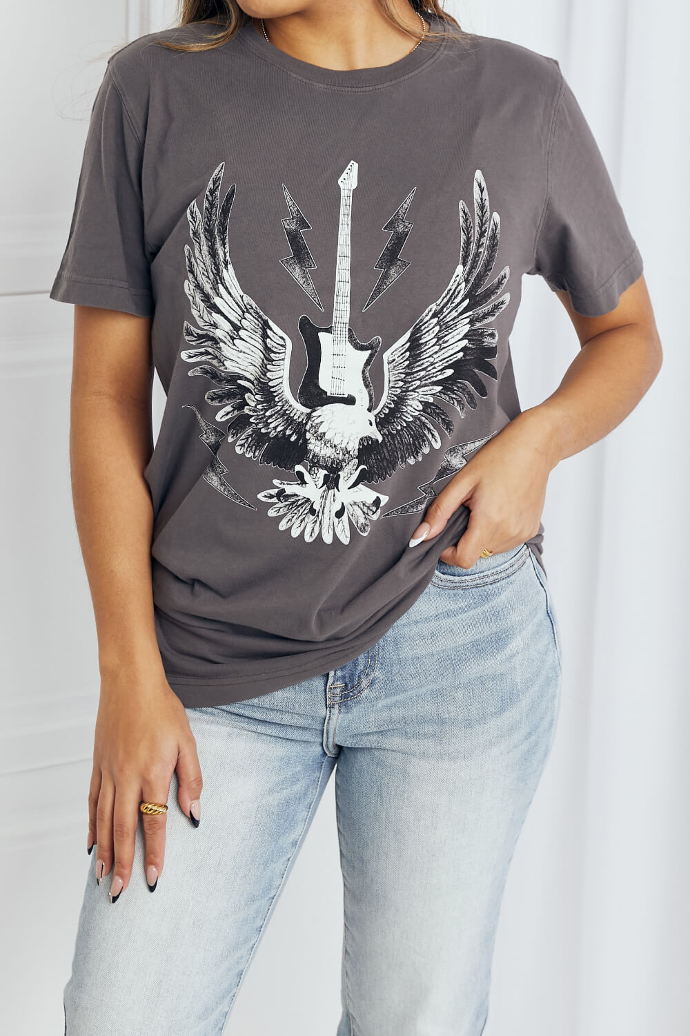 mineB Full Size Eagle Graphic Tee Shirt mineB Full Size Eagle Graphic Tee Shirt - TopFashionHQ
