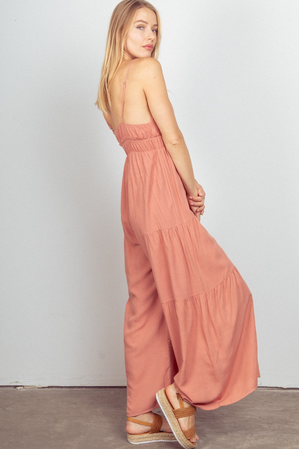 VERY J Sleeveless Ruched Wide Leg Jumpsuit VERY J Sleeveless Ruched Wide Leg Jumpsuit - TopFashionHQ
