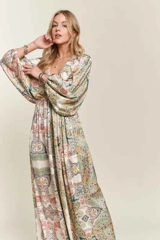 ADORA Printed V-Neck Batwing Sleeve Dress ADORA Printed V-Neck Batwing Sleeve Dress