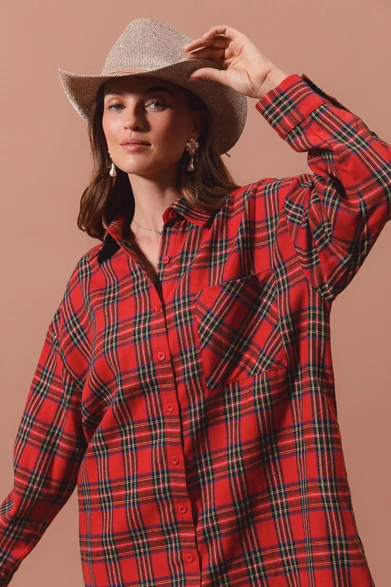 SO ME Christmas Checker Plaid Button Up Shirt Dress e152f9b1d4ec4e5bb08377874a117ec8-Max-Origin