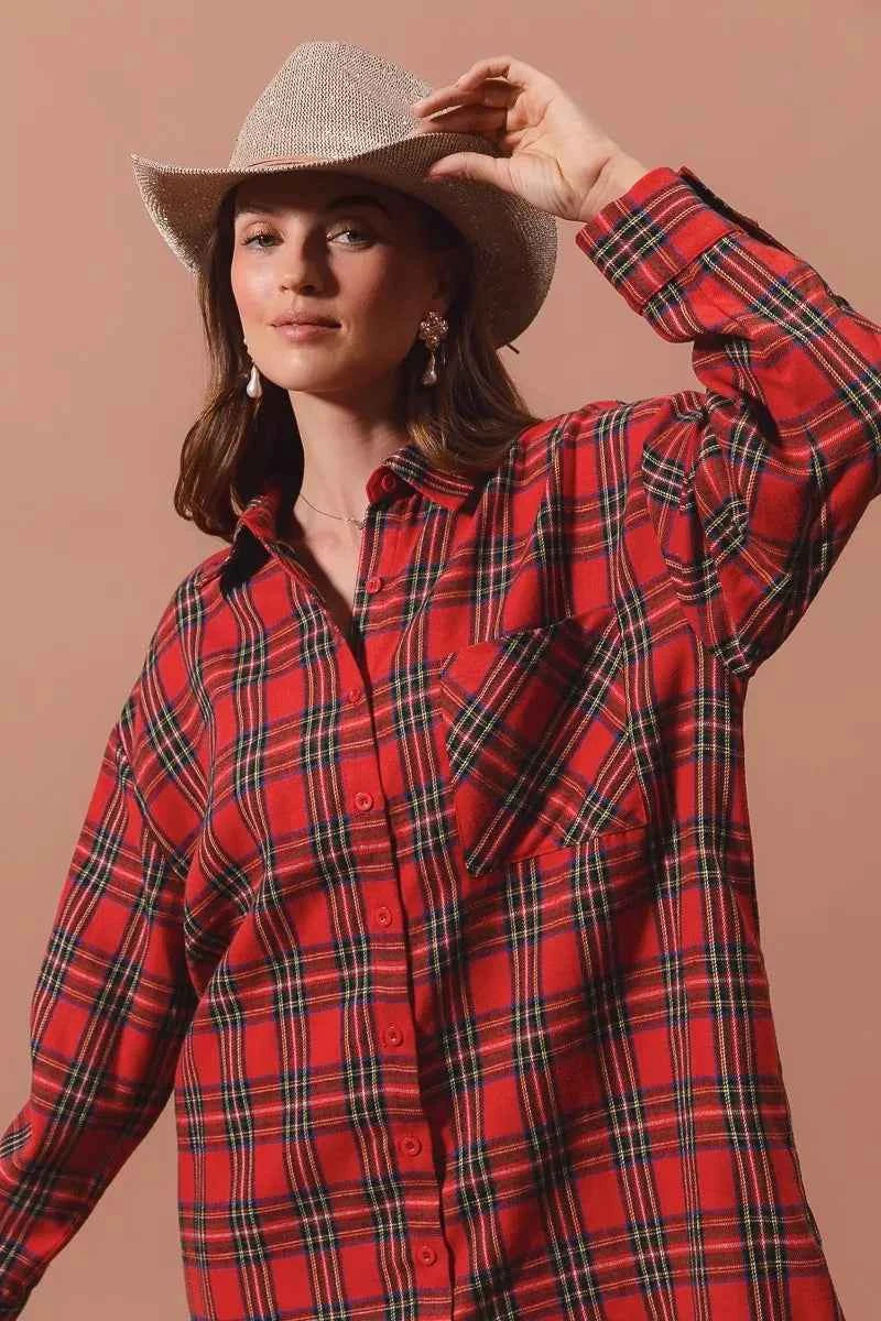 SO ME Christmas Checker Plaid Button Up Shirt Dress SO ME Christmas Checker Plaid Button Up Shirt Dress
